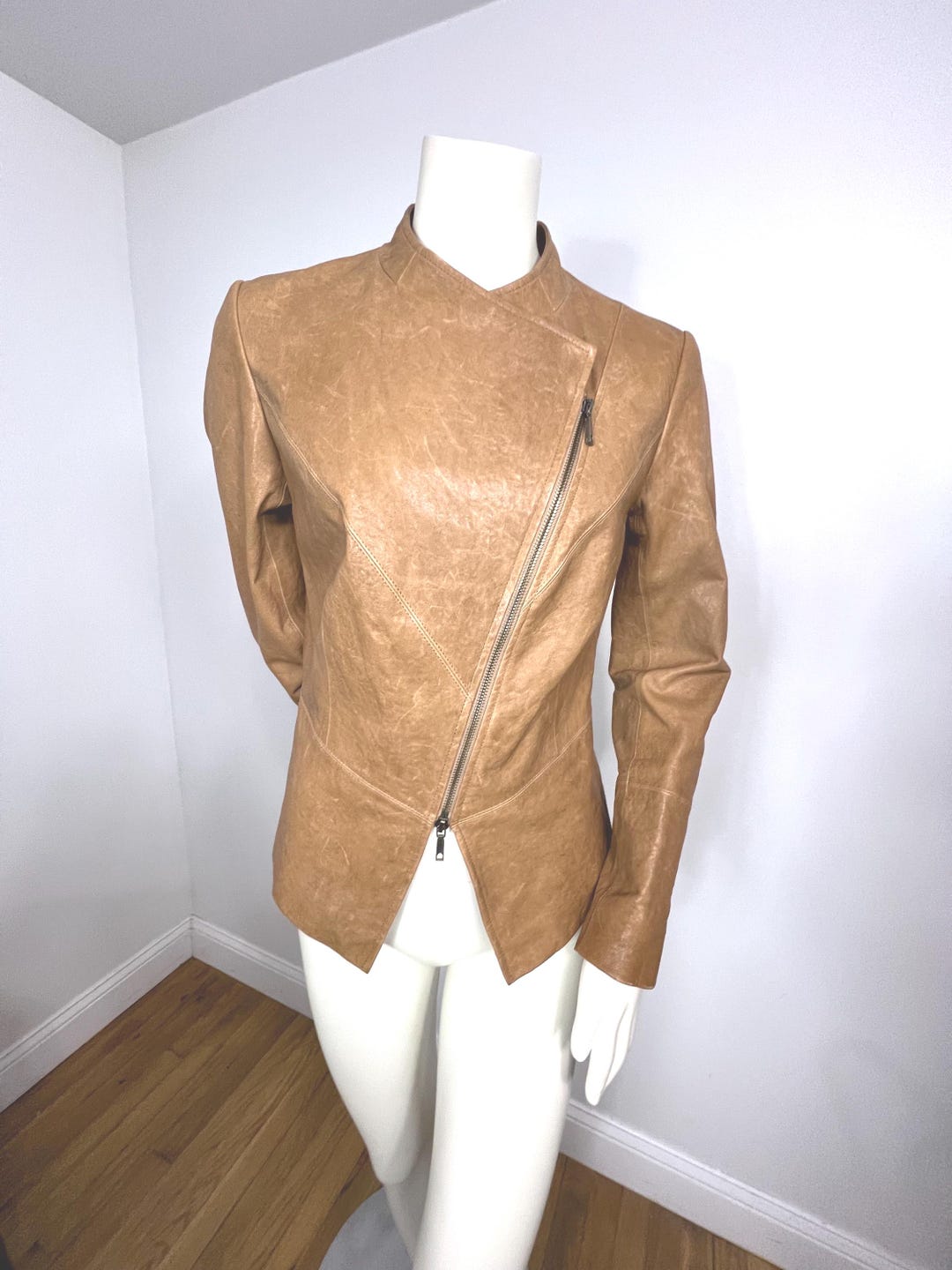 Vintage Lafayette 148 Leather Jacket, Cognac With Asymmetrical
