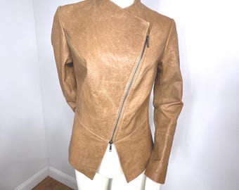 Vintage Lafayette 148 Leather Jacket, Cognac With Asymmetrical