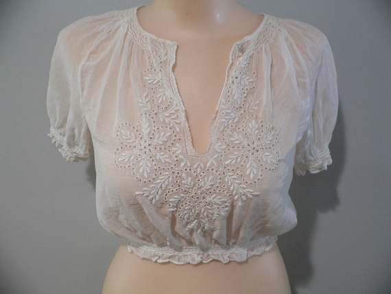 1920's Hungarian White on White Embroidered Blouse
