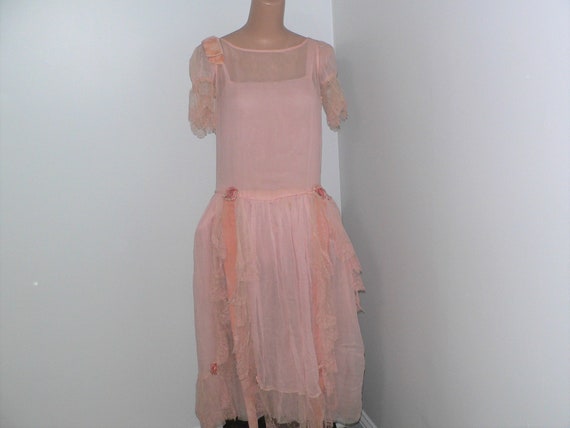 1920's Robe de Style Pink Silk Chiffon Dress, 20s