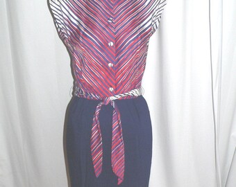 Robe d'été en coton rouge blanc bleu des années 1950 par Dress Town Inc, Californie