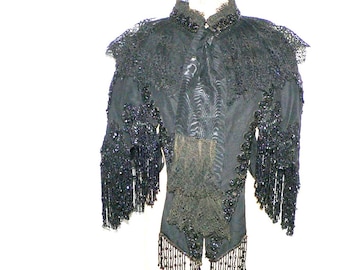 Victorian Mantle Capelet with Jet Beads and Lace , Victorian Cape ,Size Medium to Large