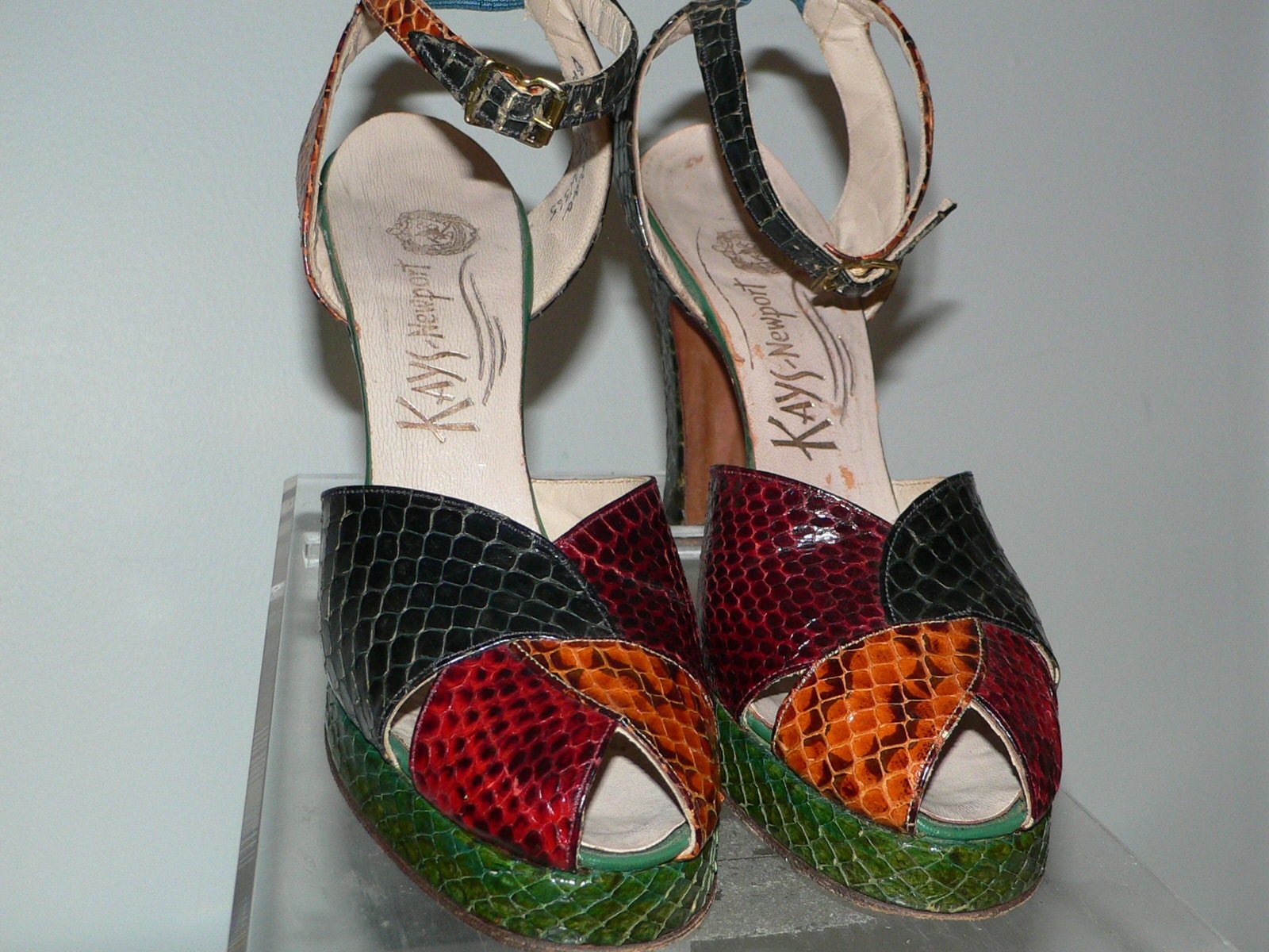 Vintage 1940's Peep Toe Platform Snakeskin Shoes Kays
