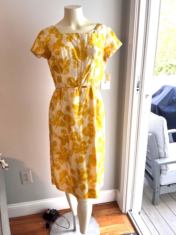 1950s - 60's Yellow Rose Print Dress - image 1