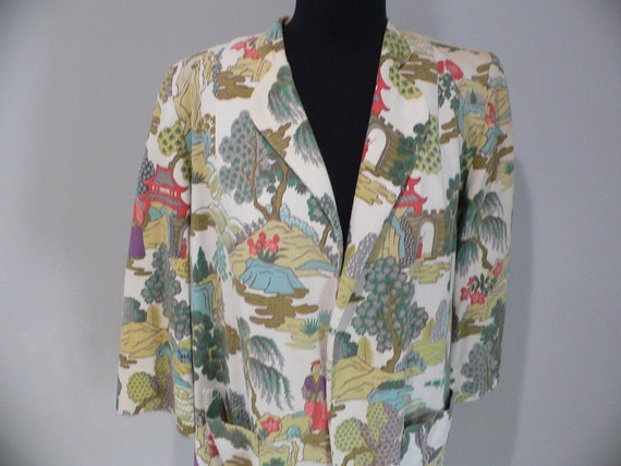 1950's Chinese Print Barkcloth Jacket /Blazer by G