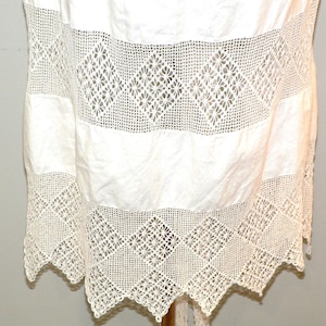 Antique Apron White Cotton with Rows of Crochet Lace Trim