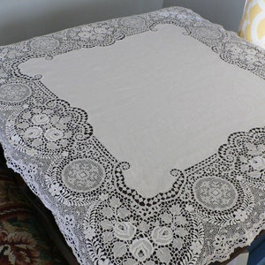 Beautiful Antique Schiffli Lace Tea Table Cloth  with Flowers
