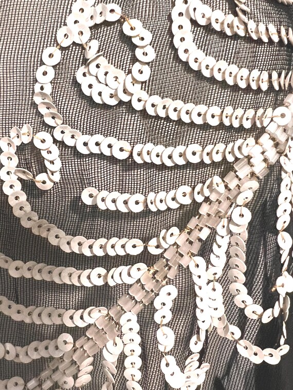 Larger Size,1930's Black Net Gown with White Sequ… - image 6