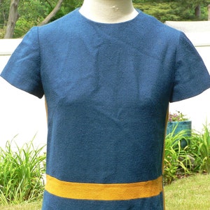 1960&#39;s Navy and Orange Gold Color Block Mod Dress, Color Block Shift