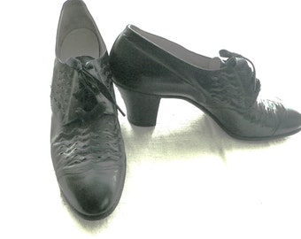 Chaussures noires croix rouge des années 30-40, chaussures de travail Oxford vintage à lacets, taille 7AA