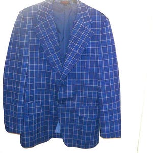 Vintage 1970&#39;s  Men&#39;s Sports Jacket Blue Plaid Polyester Double Knit , Size 40 L