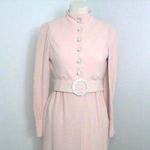 1960&#39;s - 1970&#39;s Teal Traina Crepe Dress with Rhinestone Accents