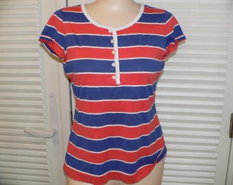 Top en maille The Red Eye vintage 1971 , Top en maille rouge blanc bleu vintage