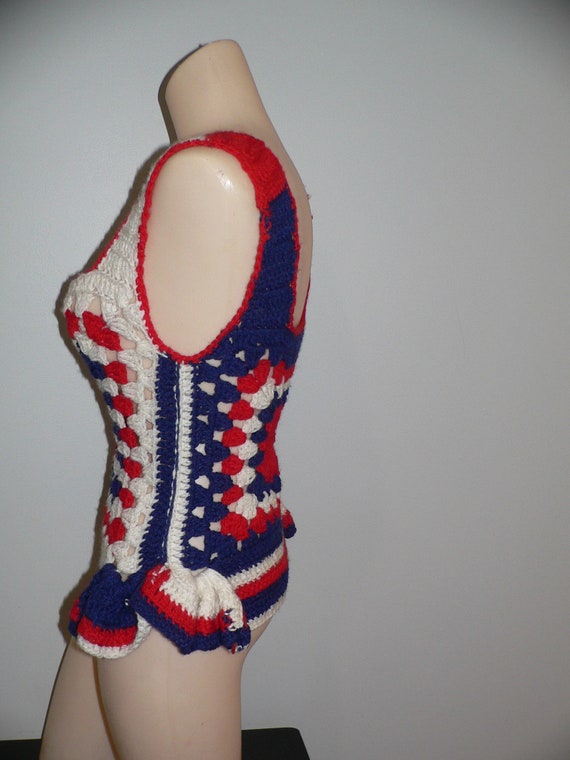 Vintage Handmade 1960's Red, White, Blue Hippie V… - image 6