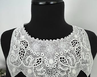 Antique Irish Crochet Lace White Bib Collar- 5