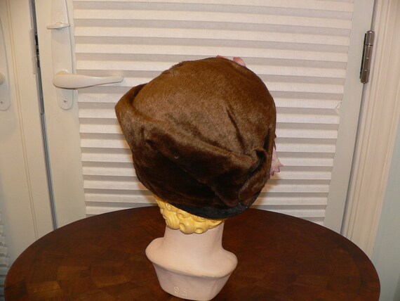 1920's Cloche / Brown Winter Plush Cloche Trimmed… - image 3