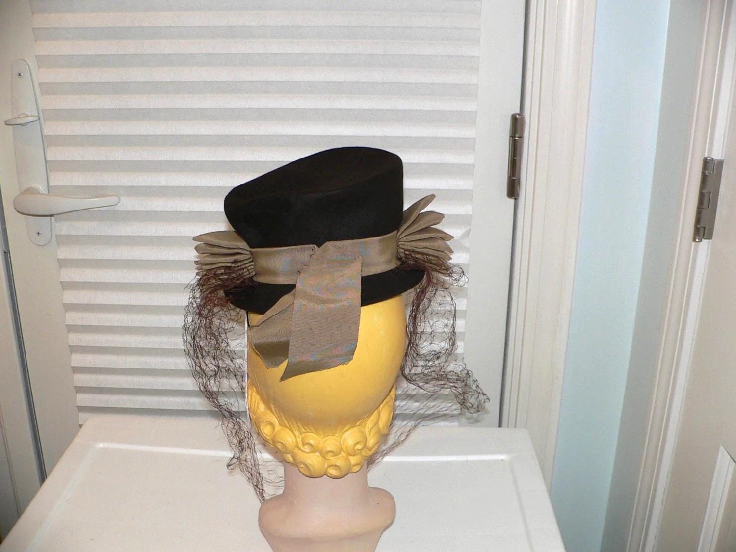 1940s Brown Felt Hat With Tan Ribbon Trim - Etsy