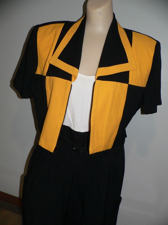 1980's 2 PC Colorblock Romper Colorblock Coulotte… - image 4