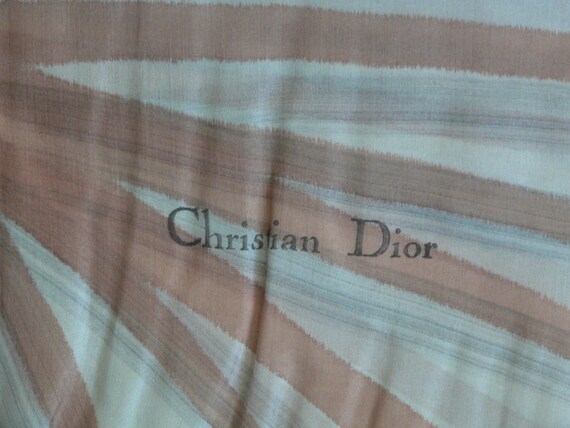 Vintage Christian Dior Silk Scarf, Gray, Tan Star… - image 8