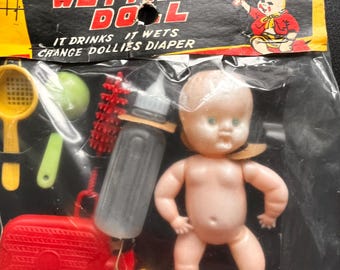 Vintage 50’s Dime Store Wetting Doll with Accessories
