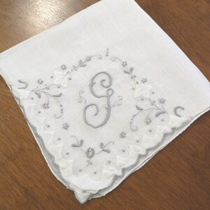 Vintage Initial G Monogram Madeira Embroidered Hankie