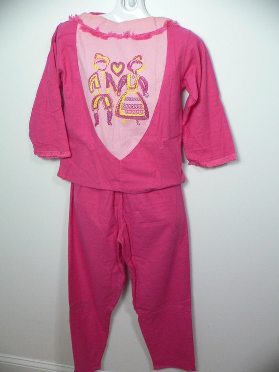 Vintage 50's - 60's Pink Flannel PJ's with Embroid