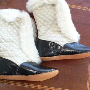 Antique Edwardian Quilted Fur Carriage Booties by Ideal Size 4, Antique Doll Shoes