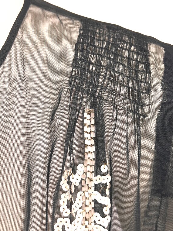 Larger Size,1930's Black Net Gown with White Sequ… - image 7