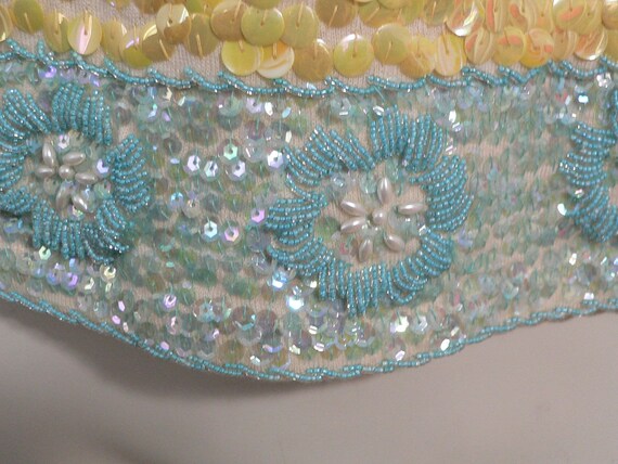 1950's Sequin and Beaded Shell ,Aqua and Yellow S… - image 4