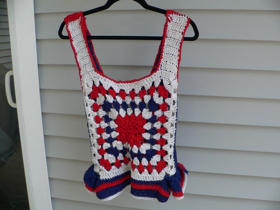 Vintage Handmade 1960's Red, White, Blue Hippie V… - image 2