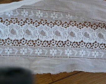Antique Wide Embroidered Insert Lace Trim, Edwardian Dress Lace Trim - Almost 4 Yards X 6 Inches