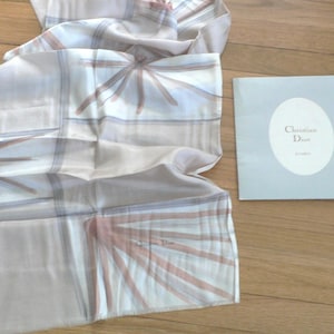 Vintage Christian Dior Silk Scarf, Gray, Tan Starburst, Dior Echarpes Never Used