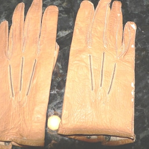 Antique Childs Gloves  or Antique  Dolls Gloves Tan Leather