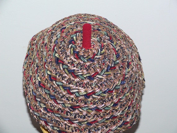 Vintage 1940's Cone Shaped Woven Hat Of Colorful … - image 5