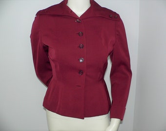 1940's Burgundy  Gabardine Blazer /Jacket with Nipped Waist, Swansdown Blazer