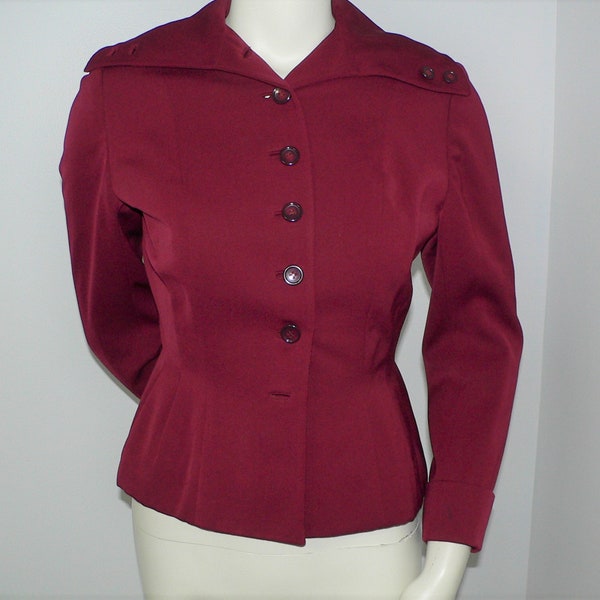 1940's Burgundy  Gabardine Blazer /Jacket with Nipped Waist, Swansdown Blazer