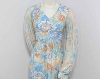 1960's -1970's Maxi Dress with Empire Waist and Bishop Sleeves, Hippie Maxi Dress