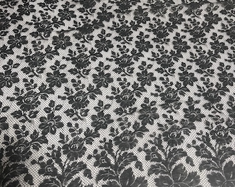 Antique Wide Black Lace Trim for Dress, 105 " X 39" Wide , Lace Dress Flounce