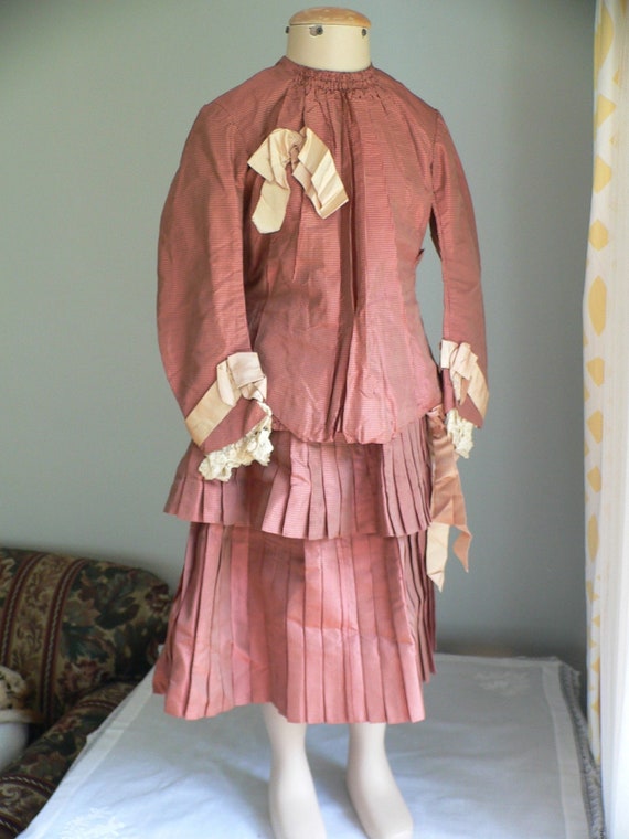 Antique 1880s Child Silk Bustle Dress - image 1
