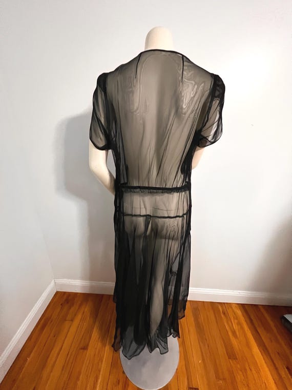 Larger Size,1930's Black Net Gown with White Sequ… - image 4