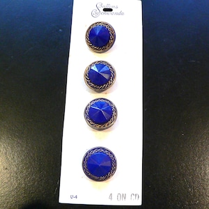 6 bottoni in vetro vintage Suttons Schwanda blu e oro su cartoncino, a forma di piramide, 11/16 pollici