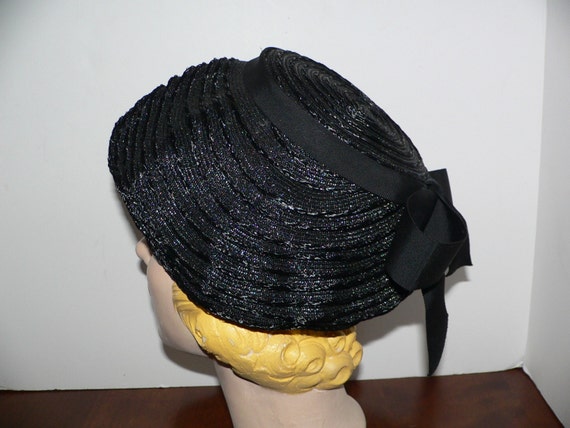 1960's Mr John Jr Black Straw Hat with Ribbon Trim - image 3