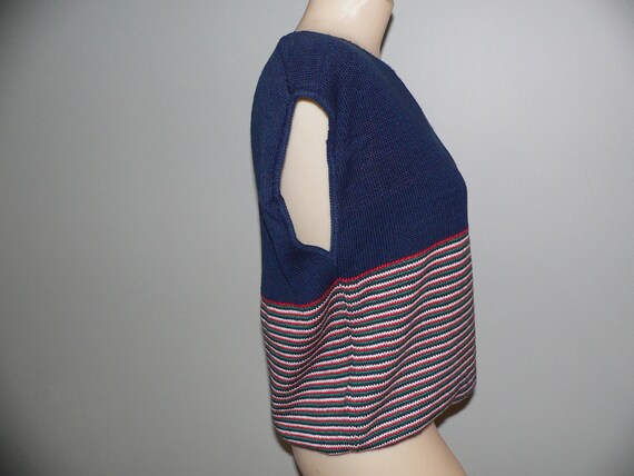 1980's Acrylic Knit Shell Top With Cap Sleeves, Red, White