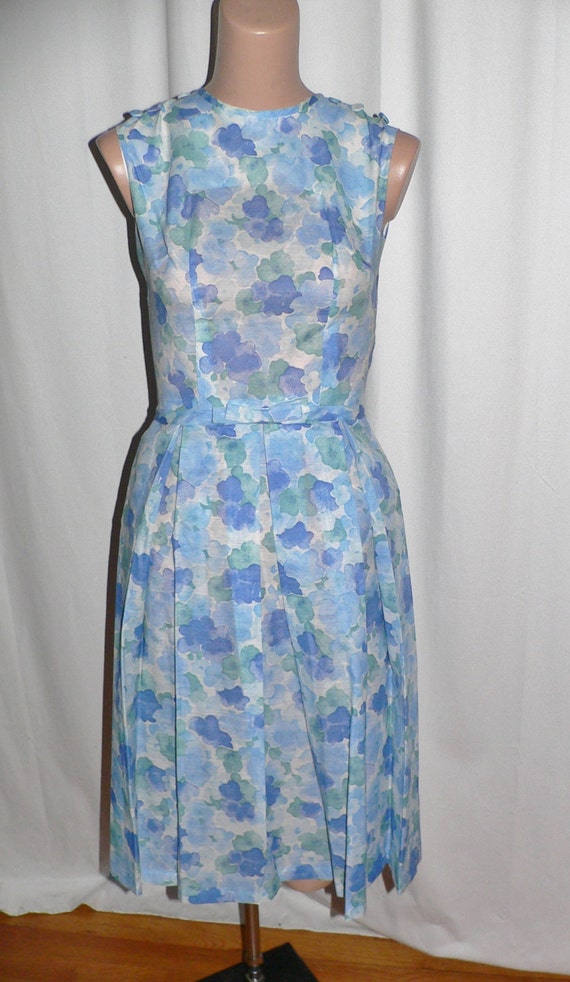 1950s 60's Blue Floral Summer Dress XXS