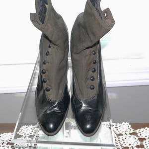 Antique Victorian Edwardian Side Button Leather and Fabric Boots