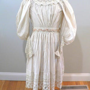 Rare and Stunning Girls 1890s Cotton dress with Lace and Silk Ribbon. 1890s Leg o Mutton Sleeve Dress