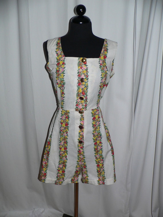 1950's 2 Piece Romper and Skirt with Colorful Frui