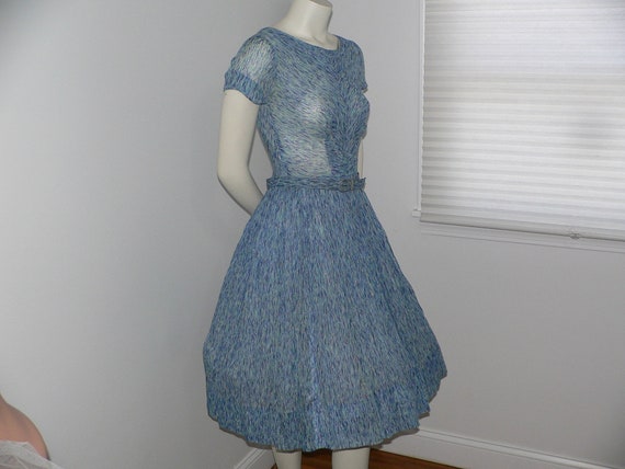 1950's Cotton Blue Print Cotton Dress with Full S… - image 8