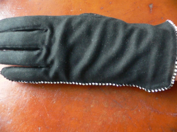 1950's - 60's Crescendoe Rhinestone Gloves, Black… - image 3