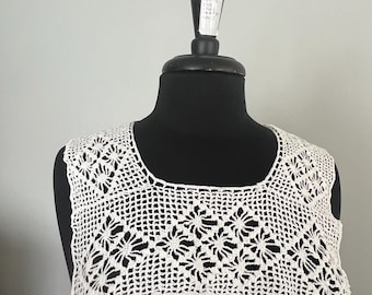 Canesú antiguo eduardiano de encaje de ganchillo blanco con patrón de rombos - Canesú E